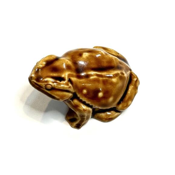 Vintage Frog Toad Japan Figurine Ceramic Brown Glazed Decor Small 3” - Picture 2 of 7